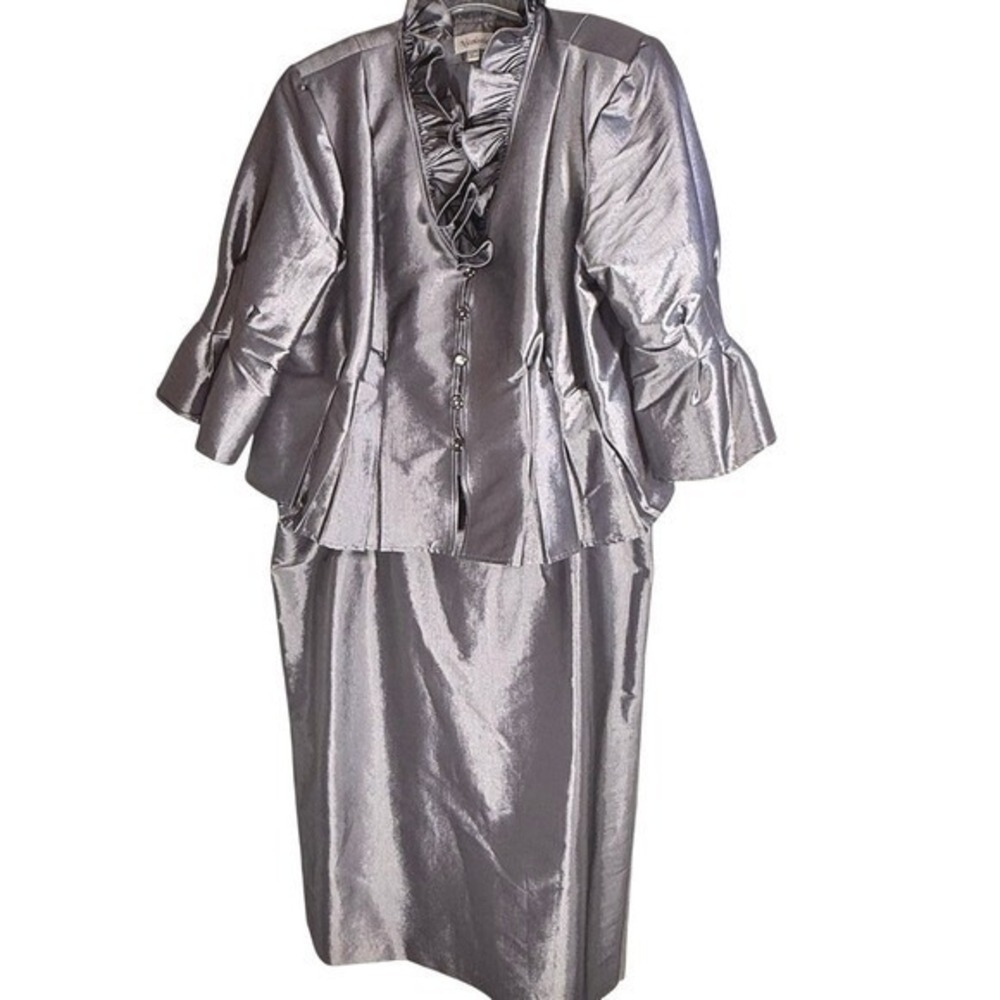 Nicolette‎ 2 pc skirt set taffeta platinum ruffle neck formal size 24W